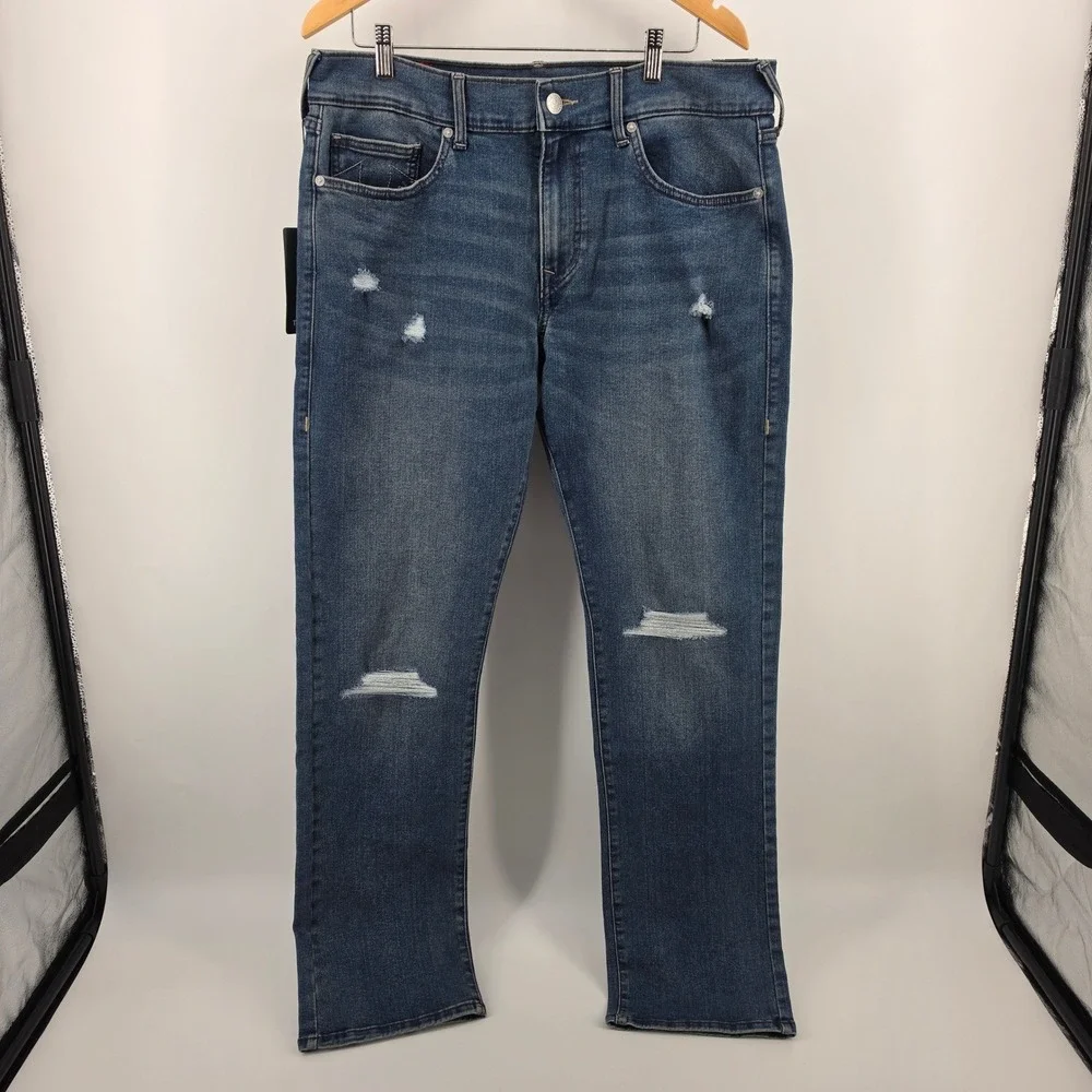 True Religion Ricky Relaxed Straight Distressed Jeans Blue Comet 36 NWT